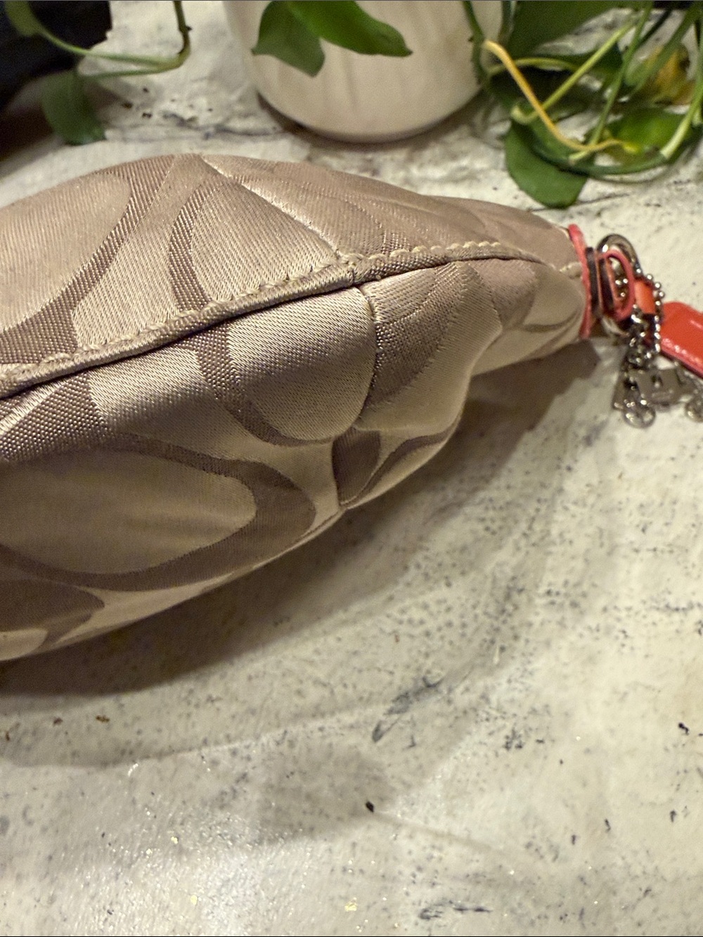 Coach 12675 Signature C Khaki Jacquard Hobo Shoulder Bag Coral Leather - Picture 3 of 10